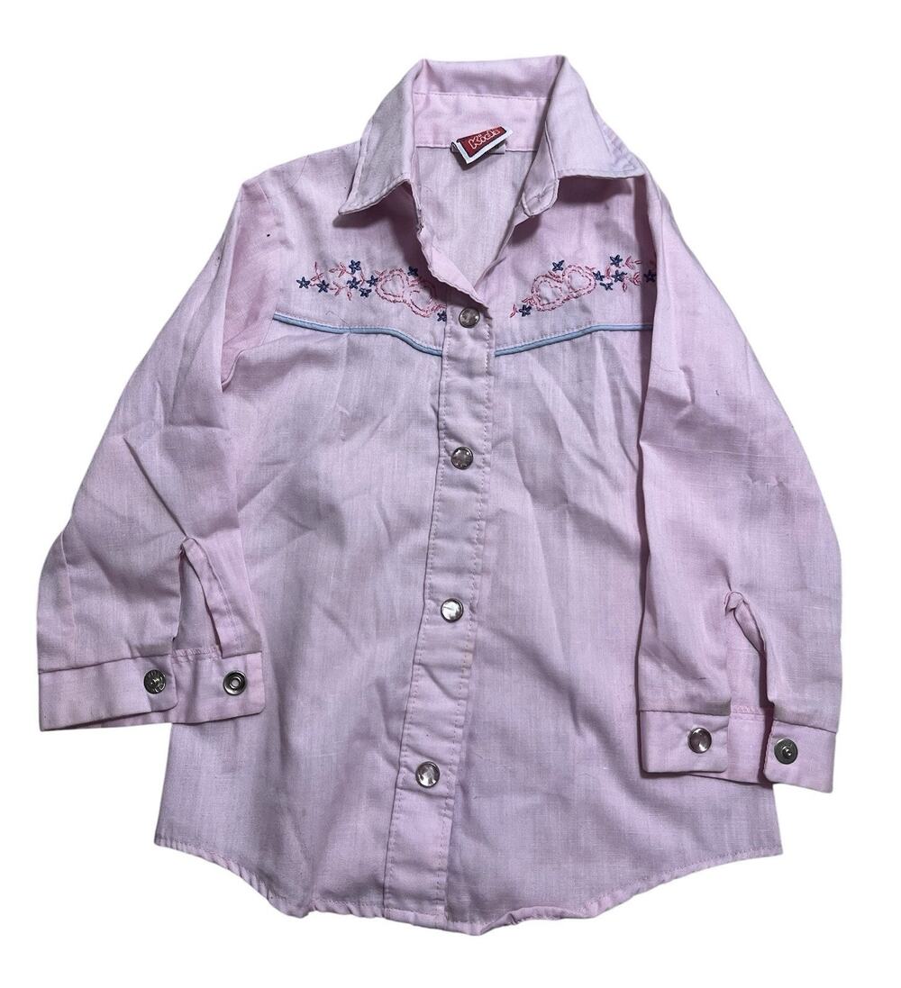 Wrangler Western Shirt Kids XS 4-5T Pink Pearl Snap Long Sleeve Country Rodeo